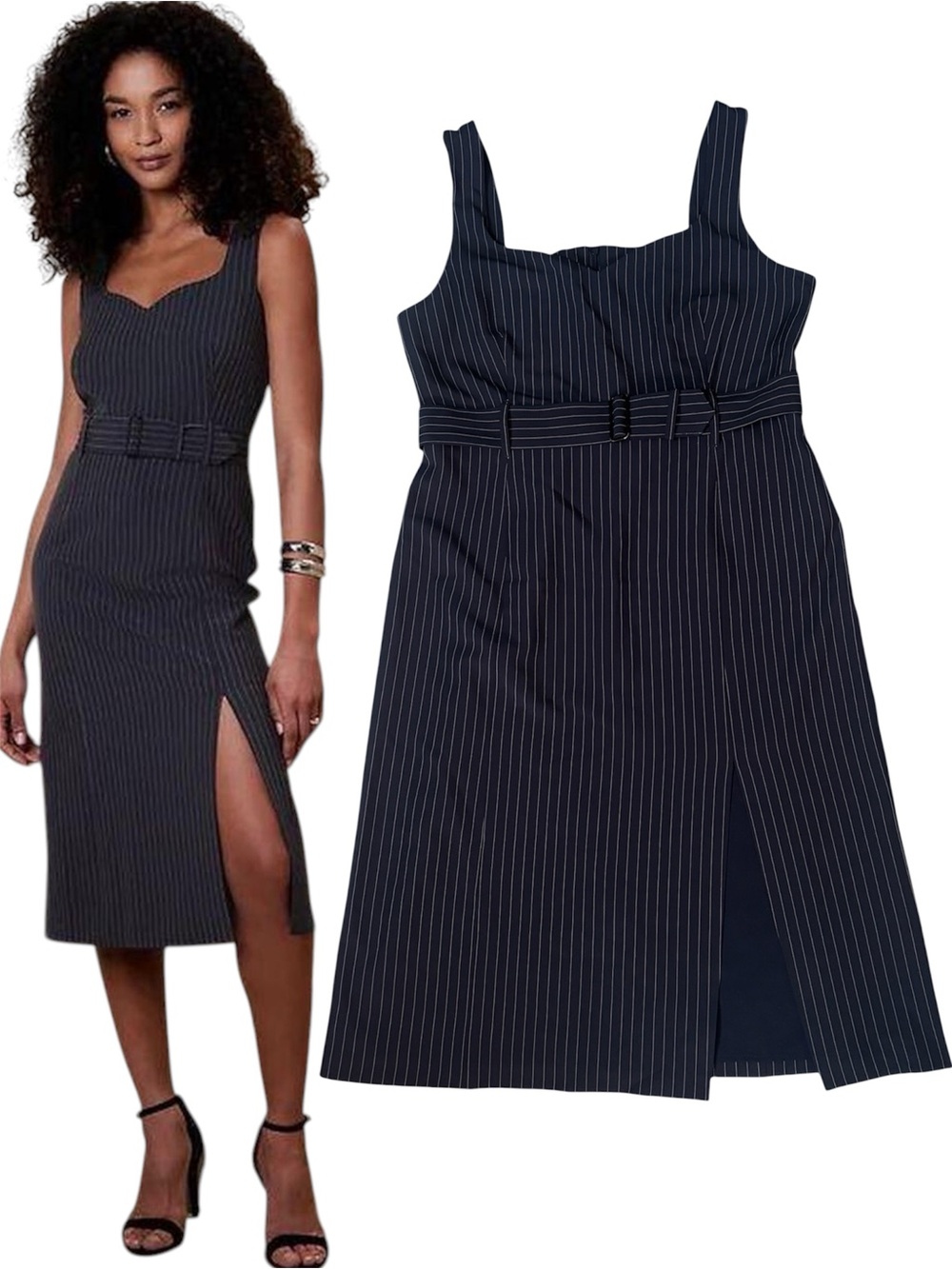 Banana Republic Navy Pinstripe Midi Dress with Belt